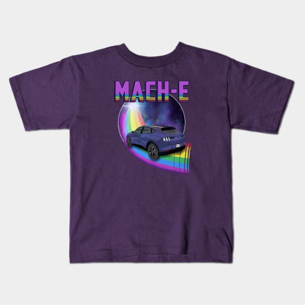 Mach-E Rides the Rainbow Galaxy in Infinite Blue Kids T-Shirt by zealology